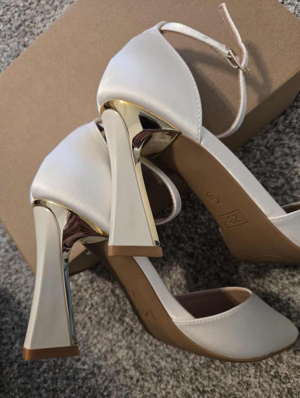 Women’s Ivory Ankle-Strap Heels with Gold Accent